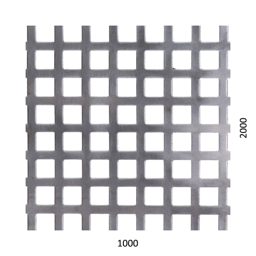 děrovaný plech čtvercový řadový Fe, otvor: 10x10 mm, rozteč: 15 mm, (2000x1000x1,5 mm)